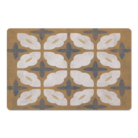 Yellow White and Blue Medallion Floor Mat
